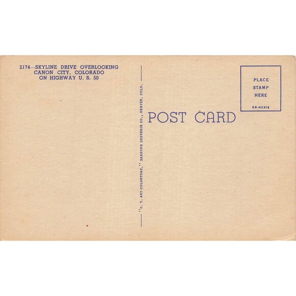 Postcard Skyline Drive Overlooking Canon City, CO On Highway U.S. 50 Linen - Picture 2 of 2